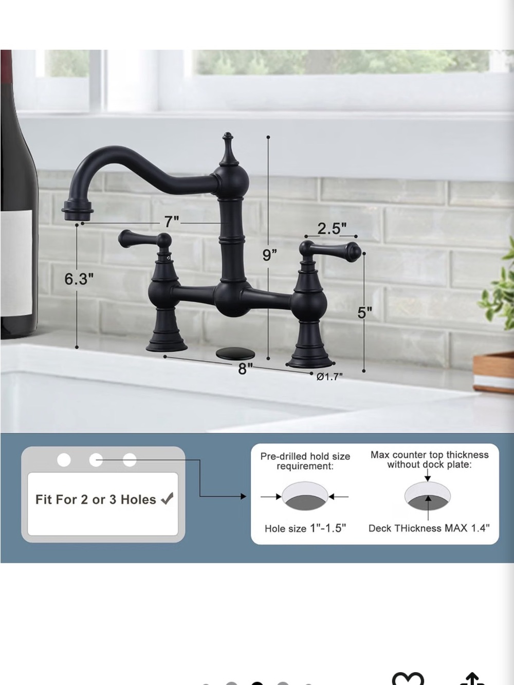 Matte Black Bridge Kitchen Faucet with Brass Accent